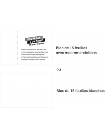 Bloc de 15 feuilles avec recommandations ou Bloc de 15 feuilles blanches, au choix