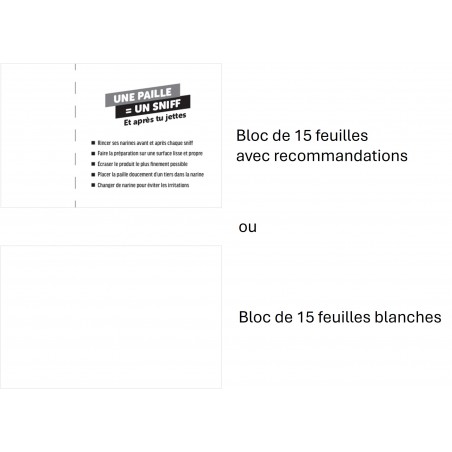 Bloc de 15 feuilles avec recommandations ou Bloc de 15 feuilles blanches, au choix