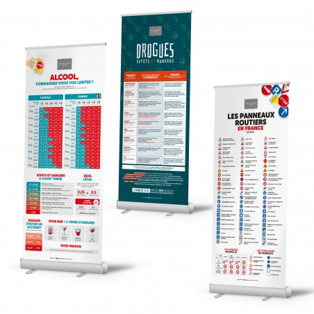 1 roll up personnalisable avec votre logo : thèmes au choix ALCOOL, DROGUES, PANNEAUX ROUTIERS