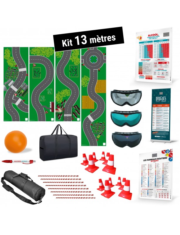 Kit Simularoute® Évolution 13 mètres. Parcours pédagogique pour ateliers de prévention Alcool, Drogues ou Fatigue