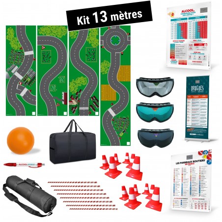 Kit Simularoute® Évolution 13 mètres. Parcours pédagogique pour ateliers de prévention Alcool, Drogues ou Fatigue