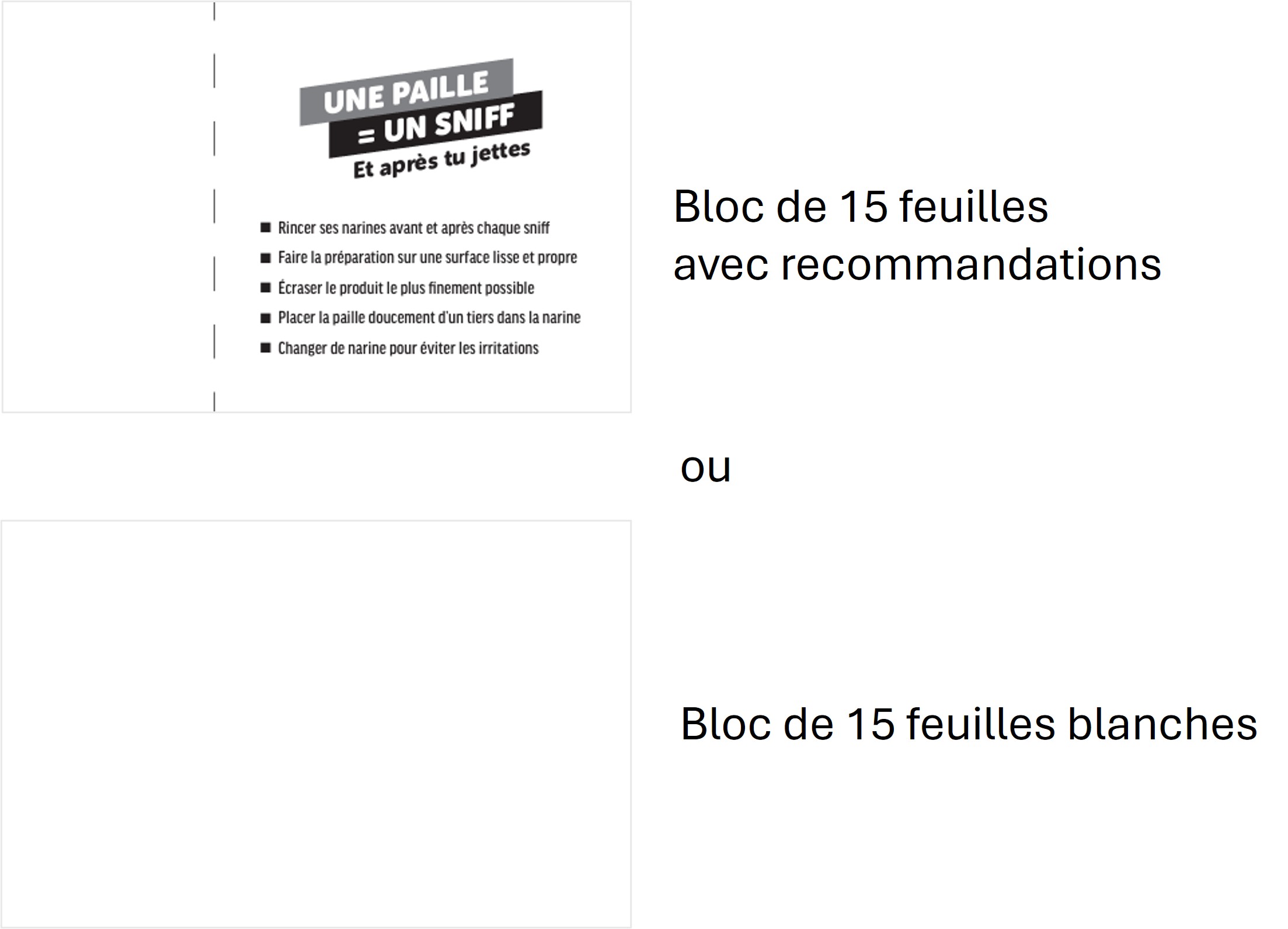 Bloc de 15 feuilles avec recommandations ou Bloc de 15 feuilles blanches, au choix